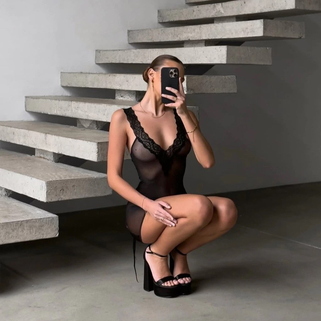 Trim Nightdress Two-Piece Set