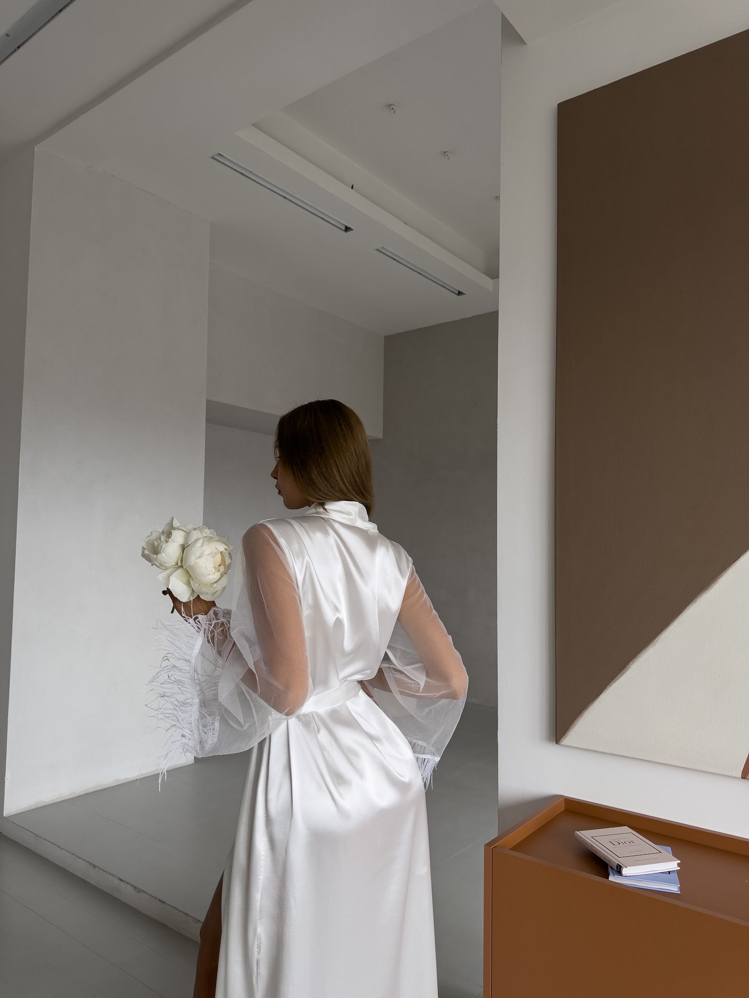 Personalised White Satin Luxury Robe with Custom Embroidery-1