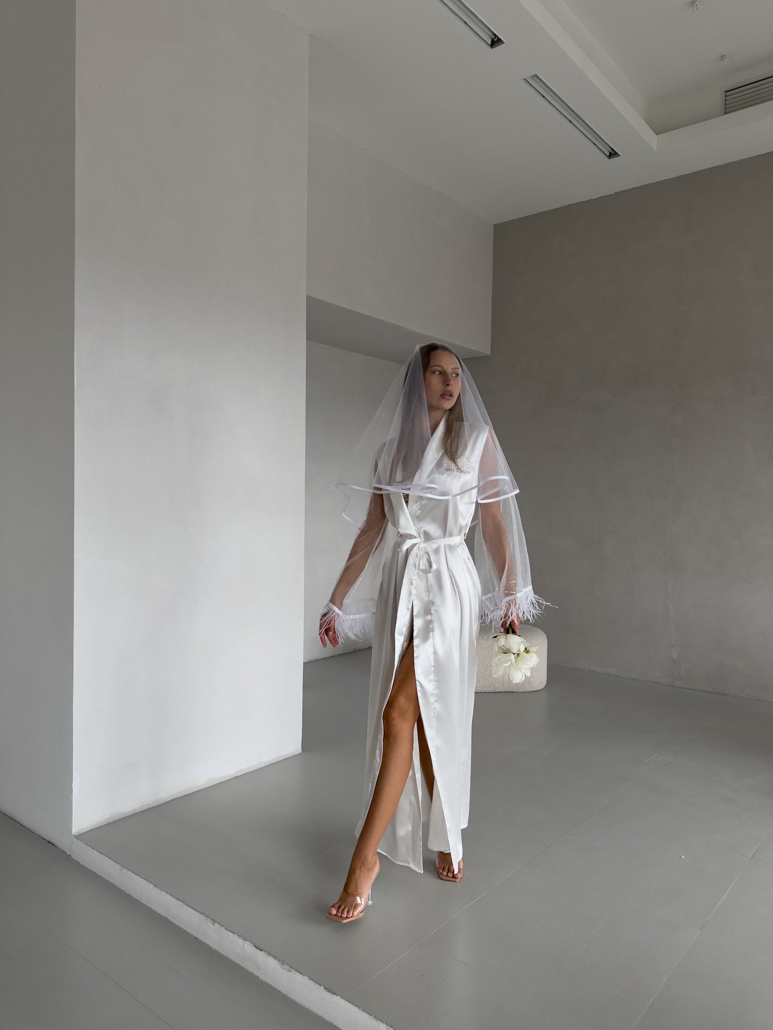 Personalised White Satin Luxury Robe with Custom Embroidery-3